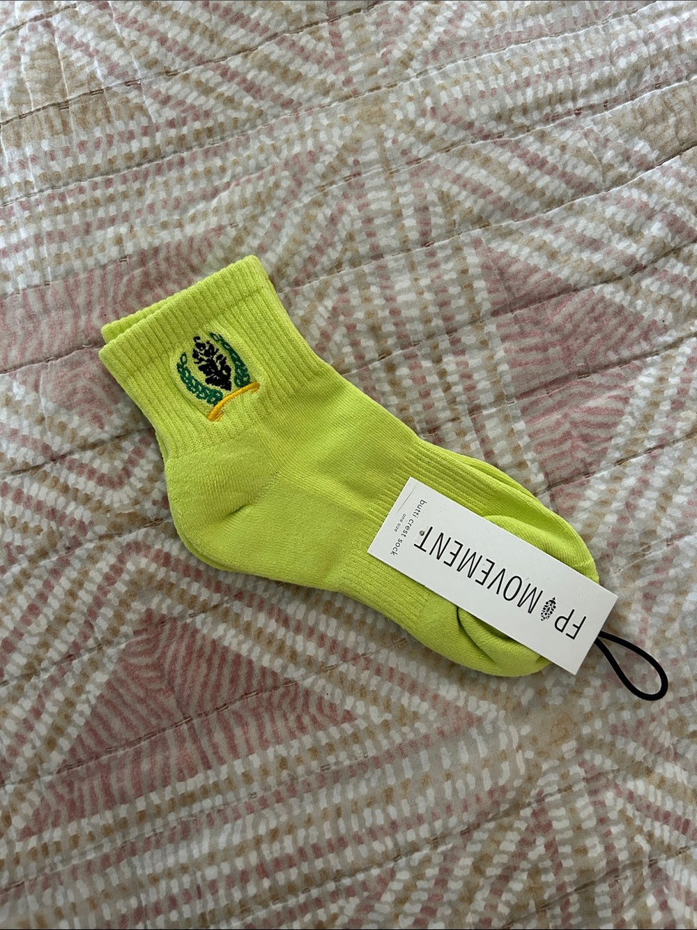 FP Movement by Free People Neon Lime Leaf Embroidered Crew Socks
